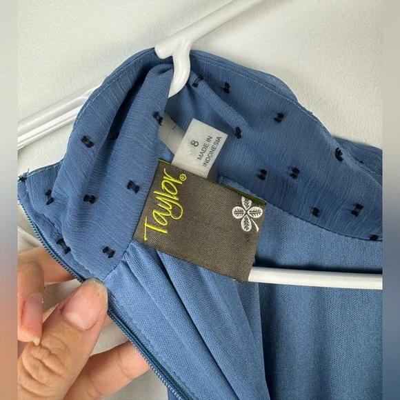 Taylor Blue Swiss Dot Maxi Dress Size 8 Halter Belted - Picture 9 of 9